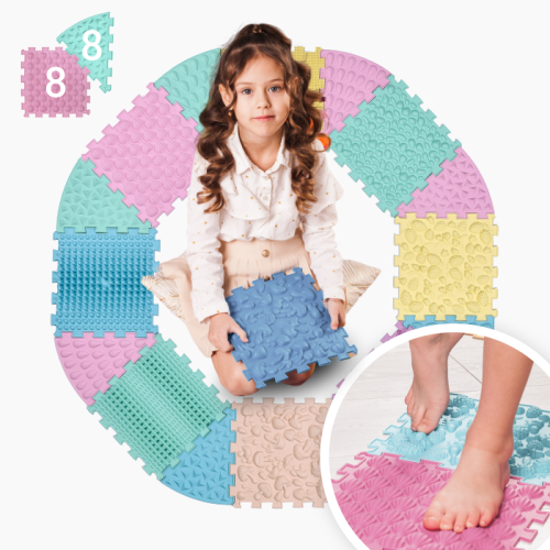 Saltea de masaj Ortek Mix Puzzle 8 piese + 8 sectoare PASTEL