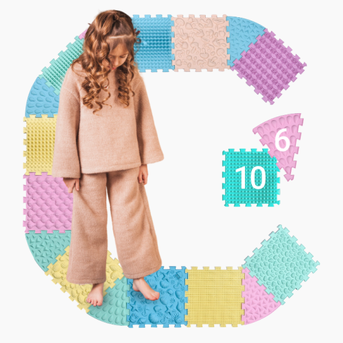 Saltea de masaj Ortek Puzzle Mix 10 piese + 6 sectoare PASTEL